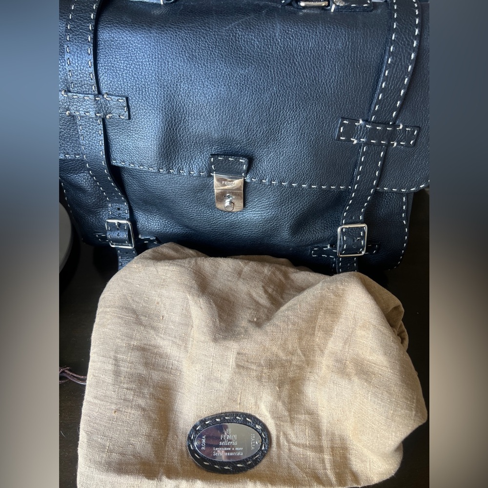 FENDI Black Leather Briefcase with Stitch Detail - Picture 2 of 13